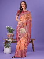 Shree Shyam Fashion Vibrant Orange & Red Lichi Silk Saree with Rich Woven Border and Contrast Blouse - Festive & Wedding Wear | Grocsy