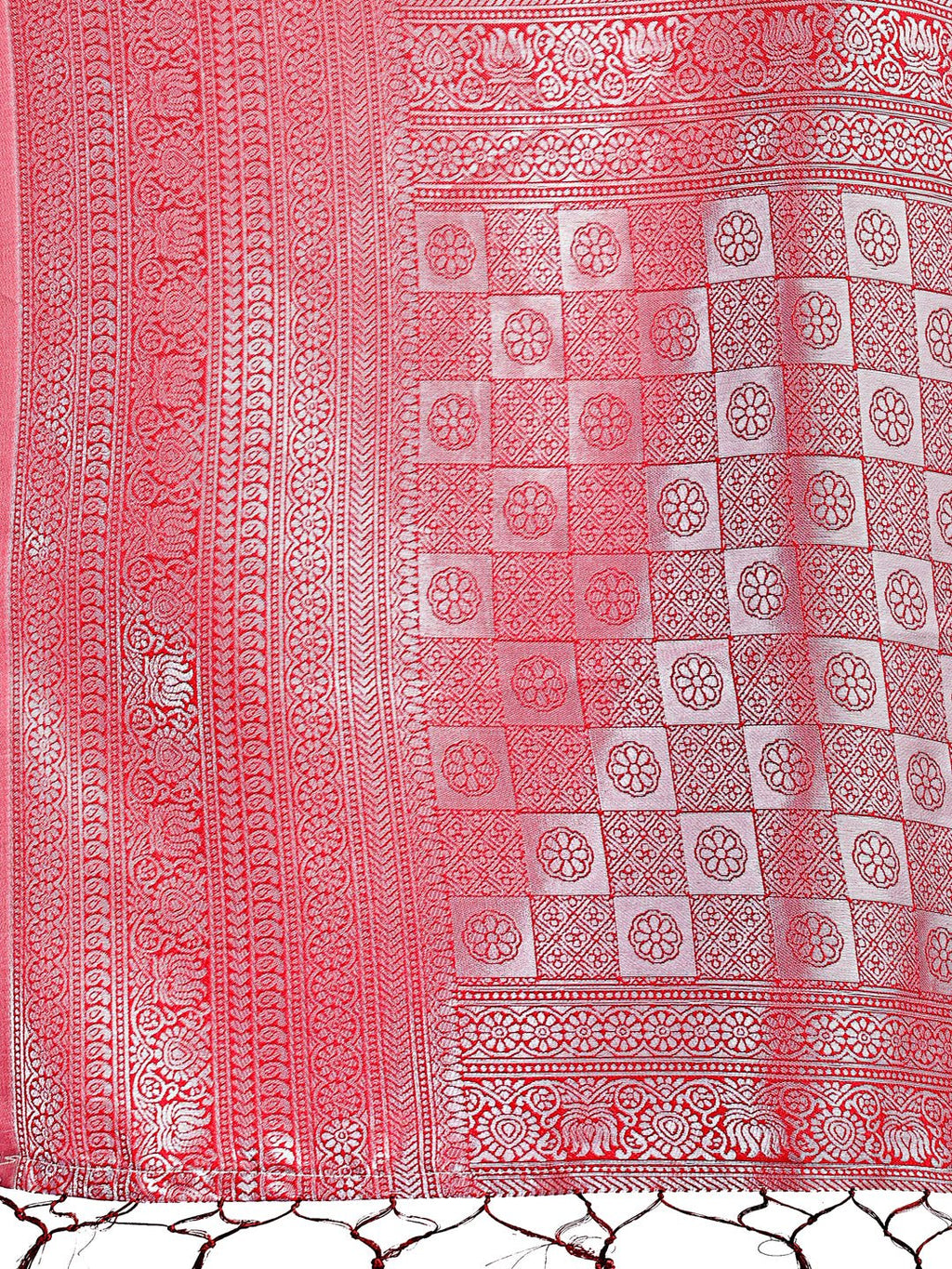 Shree Shyam Fashion Vibrant Orange & Red Lichi Silk Saree with Rich Woven Border and Contrast Blouse - Festive & Wedding Wear | Grocsy