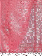 Shree Shyam Fashion Vibrant Orange & Red Lichi Silk Saree with Rich Woven Border and Contrast Blouse - Festive & Wedding Wear | Grocsy