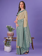 Shree Shyam Fashion Vibrant Cream & Green Lichi Silk Saree with Rich Woven Border and Contrast Blouse - Festive & Wedding Wear | Grocsy