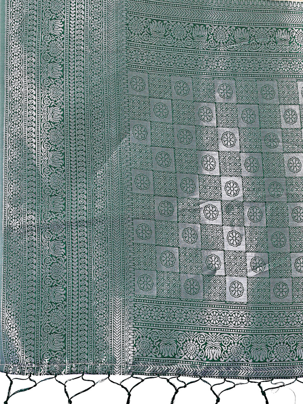 Shree Shyam Fashion Vibrant Cream & Green Lichi Silk Saree with Rich Woven Border and Contrast Blouse - Festive & Wedding Wear | Grocsy