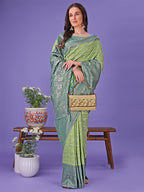 Shree Shyam Fashion Vibrant Light Green & Dark Green Lichi Silk Saree with Rich Woven Border and Contrast Blouse - Festive & Wedding Wear | Grocsy