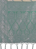 Shree Shyam Fashion Cream & Green Lichi Silk Saree with Rich Woven Border and Zigzag Pattern - Wedding & Festive Wear | Grocsy