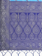 Shree Shyam Fashion Blue & Navy Blue Lichi Silk Saree with Rich Woven Border and Zigzag Pattern - Wedding & Festive Wear | Grocsy