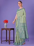 Shree Shyam Fashion Light Green & Green Lichi Silk Saree with Rich Woven Border and Zigzag Pattern - Wedding & Festive Wear | Grocsy