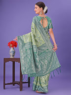 Shree Shyam Fashion Light Green & Green Lichi Silk Saree with Rich Woven Border and Zigzag Pattern - Wedding & Festive Wear | Grocsy