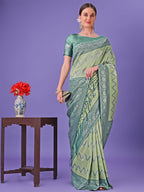 Shree Shyam Fashion Light Green & Green Lichi Silk Saree with Rich Woven Border and Zigzag Pattern - Wedding & Festive Wear | Grocsy