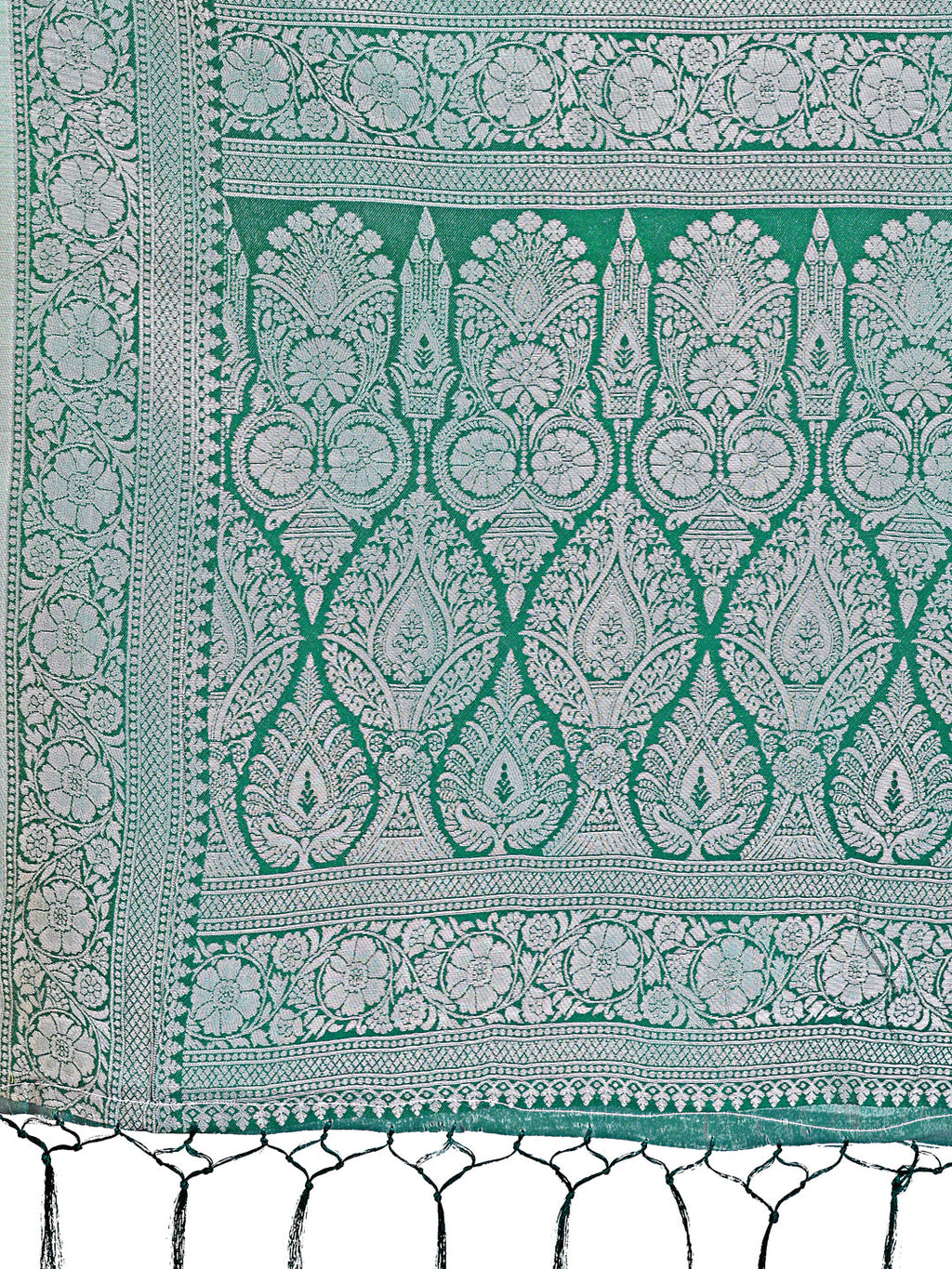 Shree Shyam Fashion Light Green & Green Lichi Silk Saree with Rich Woven Border and Zigzag Pattern - Wedding & Festive Wear | Grocsy