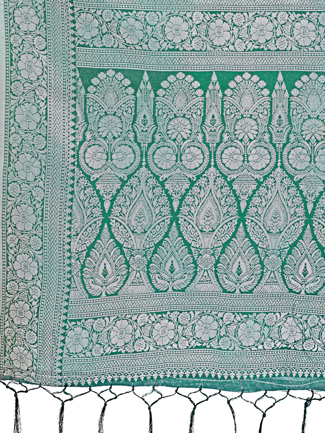 Shree Shyam Fashion Light Green & Green Lichi Silk Saree with Rich Woven Border and Zigzag Pattern - Wedding & Festive Wear | Grocsy