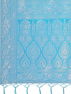 Shree Shyam Fashion Yellow & Sky Blue Lichi Silk Saree with Rich Woven Border and Zigzag Pattern - Wedding & Festive Wear | Grocsy