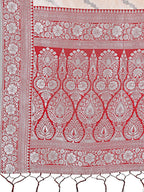 Shree Shyam Fashion Peach & Red Lichi Silk Saree with Rich Woven Border and Zigzag Pattern - Wedding & Festive Wear | Grocsy