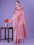 Shree Shyam Fashion Light Pink & Magenta Lichi Silk Saree with Rich Woven Border and Zigzag Pattern - Wedding & Festive Wear | Grocsy