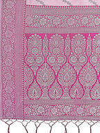 Shree Shyam Fashion Light Pink & Magenta Lichi Silk Saree with Rich Woven Border and Zigzag Pattern - Wedding & Festive Wear | Grocsy