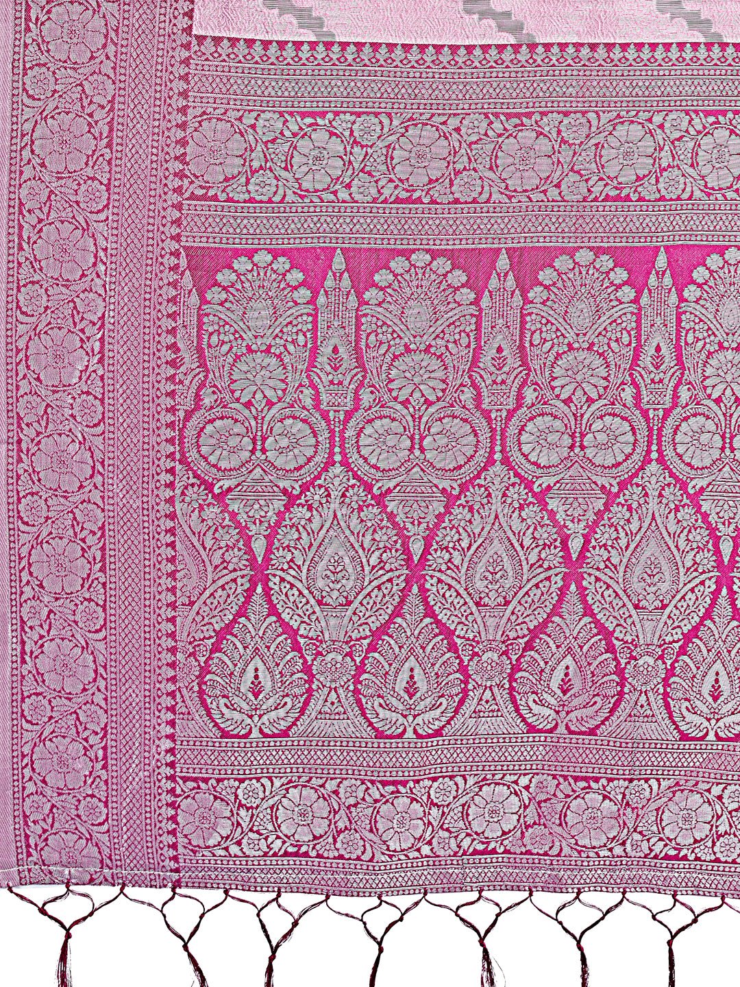 Shree Shyam Fashion Light Pink & Magenta Lichi Silk Saree with Rich Woven Border and Zigzag Pattern - Wedding & Festive Wear | Grocsy