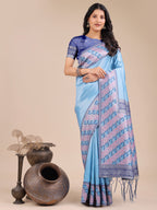 Shree Shyam Fashion Radiant Sky Blue Silk Saree with Pink & Blue Floral Pattern - Perfect for Weddings & Festive Glamour | Grocsy