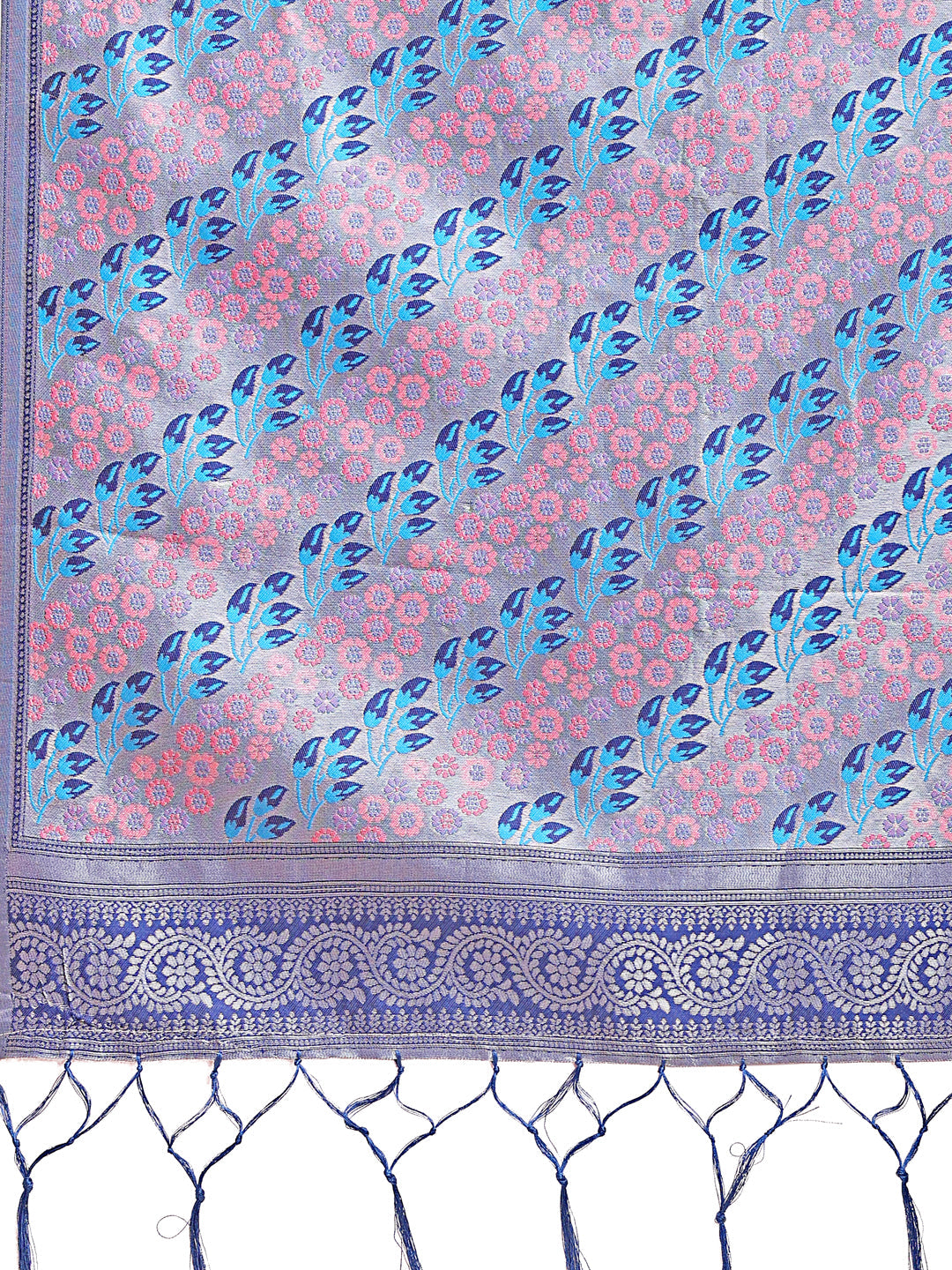 Shree Shyam Fashion Radiant Sky Blue Silk Saree with Pink & Blue Floral Pattern - Perfect for Weddings & Festive Glamour | Grocsy