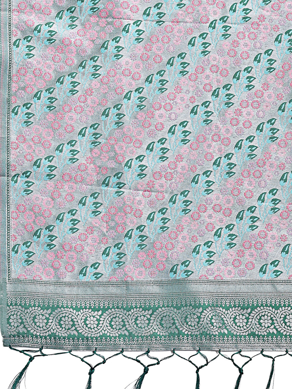 Shree Shyam Fashion Radiant Teal Silk Saree with Pink & Blue Floral Pattern - Perfect for Weddings & Festive Glamour | Grocsy