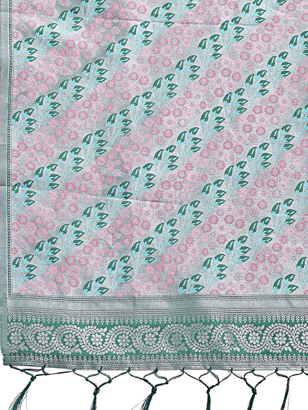 Shree Shyam Fashion Radiant Teal Silk Saree with Pink & Blue Floral Pattern - Perfect for Weddings & Festive Glamour | Grocsy