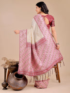 Shree Shyam Fashion Radiant Cream Silk Saree with Pink & Blue Floral Pattern - Perfect for Weddings & Festive Glamour | Grocsy