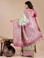Shree Shyam Fashion Radiant Light Green Silk Saree with Pink & Blue Floral Pattern - Perfect for Weddings & Festive Glamour | Grocsy