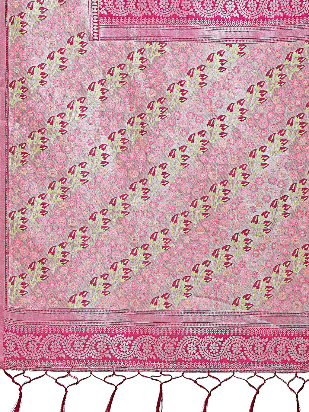 Shree Shyam Fashion Radiant Light Green Silk Saree with Pink & Blue Floral Pattern - Perfect for Weddings & Festive Glamour | Grocsy
