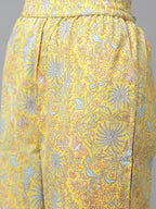 Yufta Yellow and Blue printed kurta with Trouser and Dupatta | Grocsy