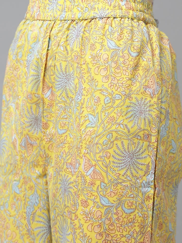 Yufta Yellow and Blue printed kurta with Trouser and Dupatta | Grocsy