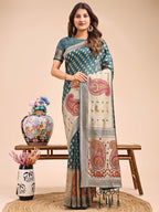 Shree Shyam Fashion Grace in Every Thread - Sea Green & Beige Linen Cotton Saree with Royal Paisley Charm | Grocsy