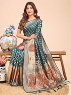 Shree Shyam Fashion Grace in Every Thread - Sea Green & Beige Linen Cotton Saree with Royal Paisley Charm | Grocsy