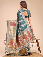 Shree Shyam Fashion Grace in Every Thread - Sea Green & Beige Linen Cotton Saree with Royal Paisley Charm | Grocsy