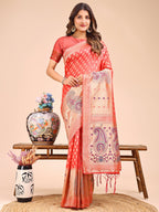 Shree Shyam Fashion Grace in Every Thread - Peach & Beige Linen Cotton Saree with Royal Paisley Charm | Grocsy