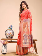 Shree Shyam Fashion Grace in Every Thread - Peach & Beige Linen Cotton Saree with Royal Paisley Charm | Grocsy