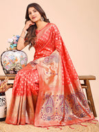 Shree Shyam Fashion Grace in Every Thread - Peach & Beige Linen Cotton Saree with Royal Paisley Charm | Grocsy