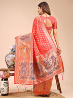 Shree Shyam Fashion Grace in Every Thread - Peach & Beige Linen Cotton Saree with Royal Paisley Charm | Grocsy