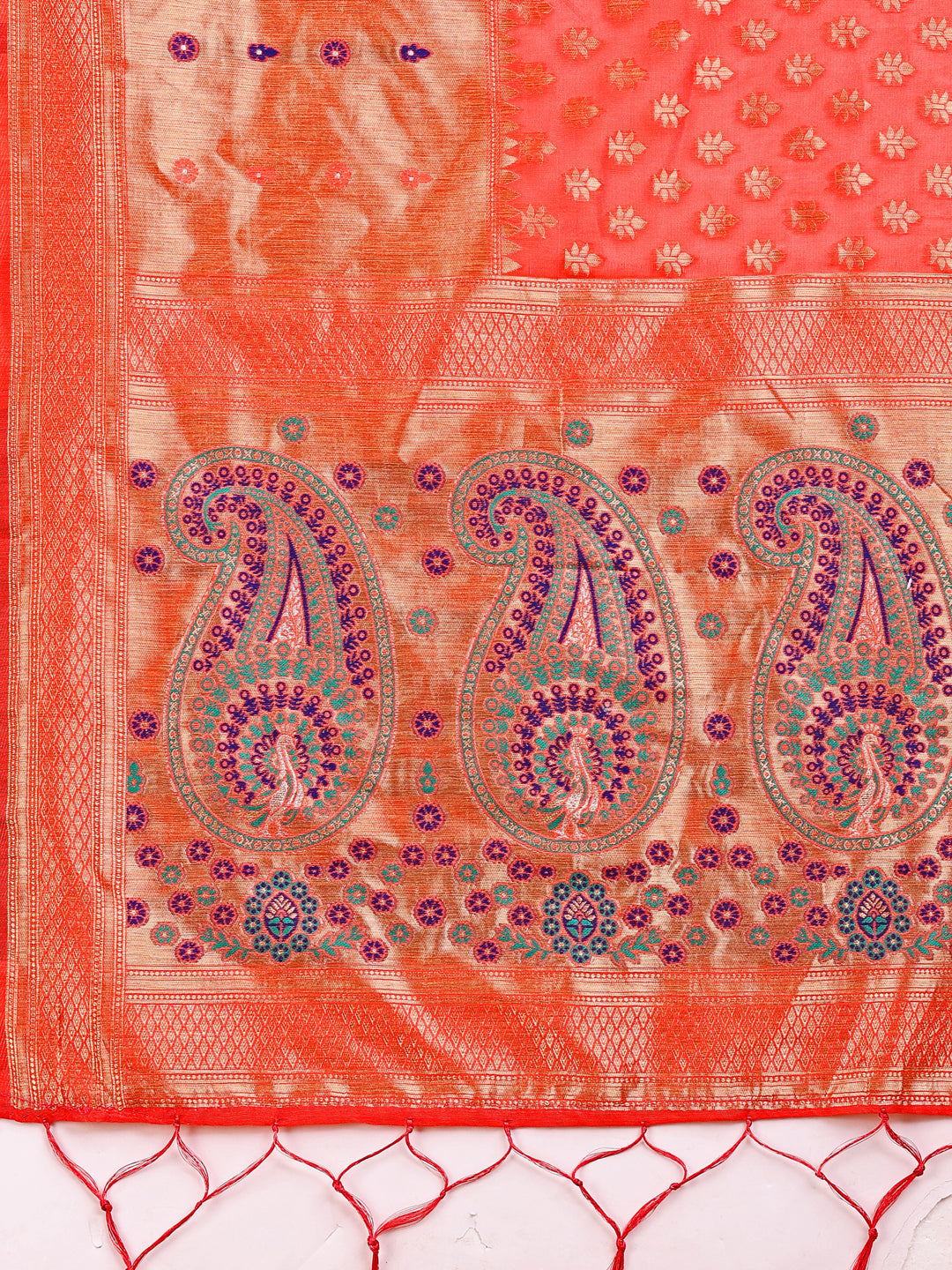 Shree Shyam Fashion Grace in Every Thread - Peach & Beige Linen Cotton Saree with Royal Paisley Charm | Grocsy