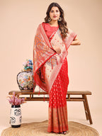 Shree Shyam Fashion Grace in Every Thread - Red & Beige Linen Cotton Saree with Royal Paisley Charm | Grocsy