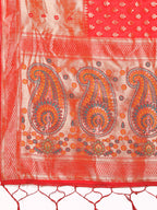 Shree Shyam Fashion Grace in Every Thread - Red & Beige Linen Cotton Saree with Royal Paisley Charm | Grocsy