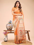 Shree Shyam Fashion Grace in Every Thread - Mustard & Beige Linen Cotton Saree with Royal Paisley Charm | Grocsy