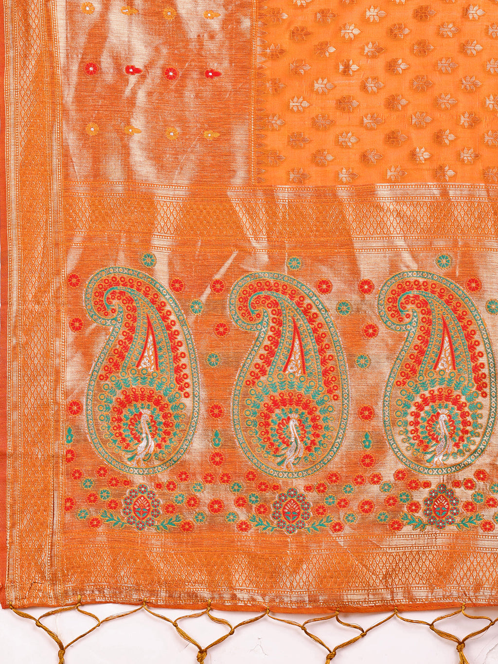Shree Shyam Fashion Grace in Every Thread - Mustard & Beige Linen Cotton Saree with Royal Paisley Charm | Grocsy