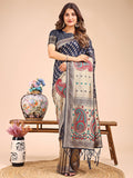 Shree Shyam Fashion Grace in Every Thread - Navy Blue & Beige Linen Cotton Saree with Royal Paisley Charm | Grocsy