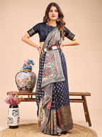 Shree Shyam Fashion Grace in Every Thread - Navy Blue & Beige Linen Cotton Saree with Royal Paisley Charm | Grocsy