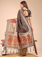 Shree Shyam Fashion Grace in Every Thread - Brown & Beige Linen Cotton Saree with Royal Paisley Charm | Grocsy