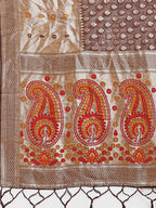 Shree Shyam Fashion Grace in Every Thread - Brown & Beige Linen Cotton Saree with Royal Paisley Charm | Grocsy