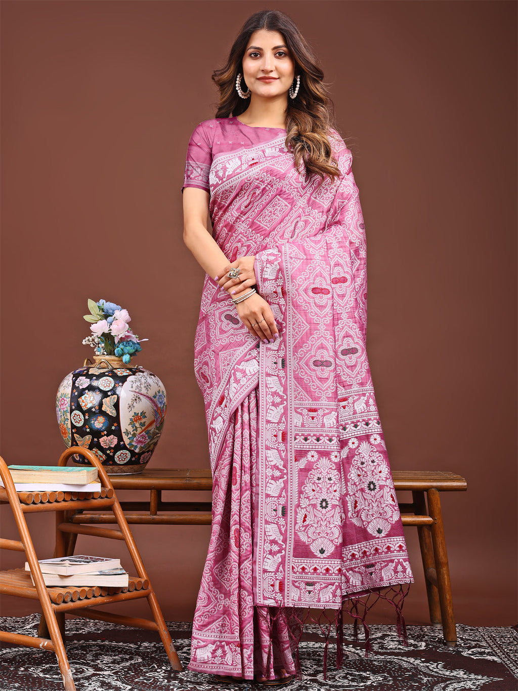 Shree Shyam Fashion Graceful Pink Printed Saree - A Symphony of Culture and Feminine Charm | Grocsy