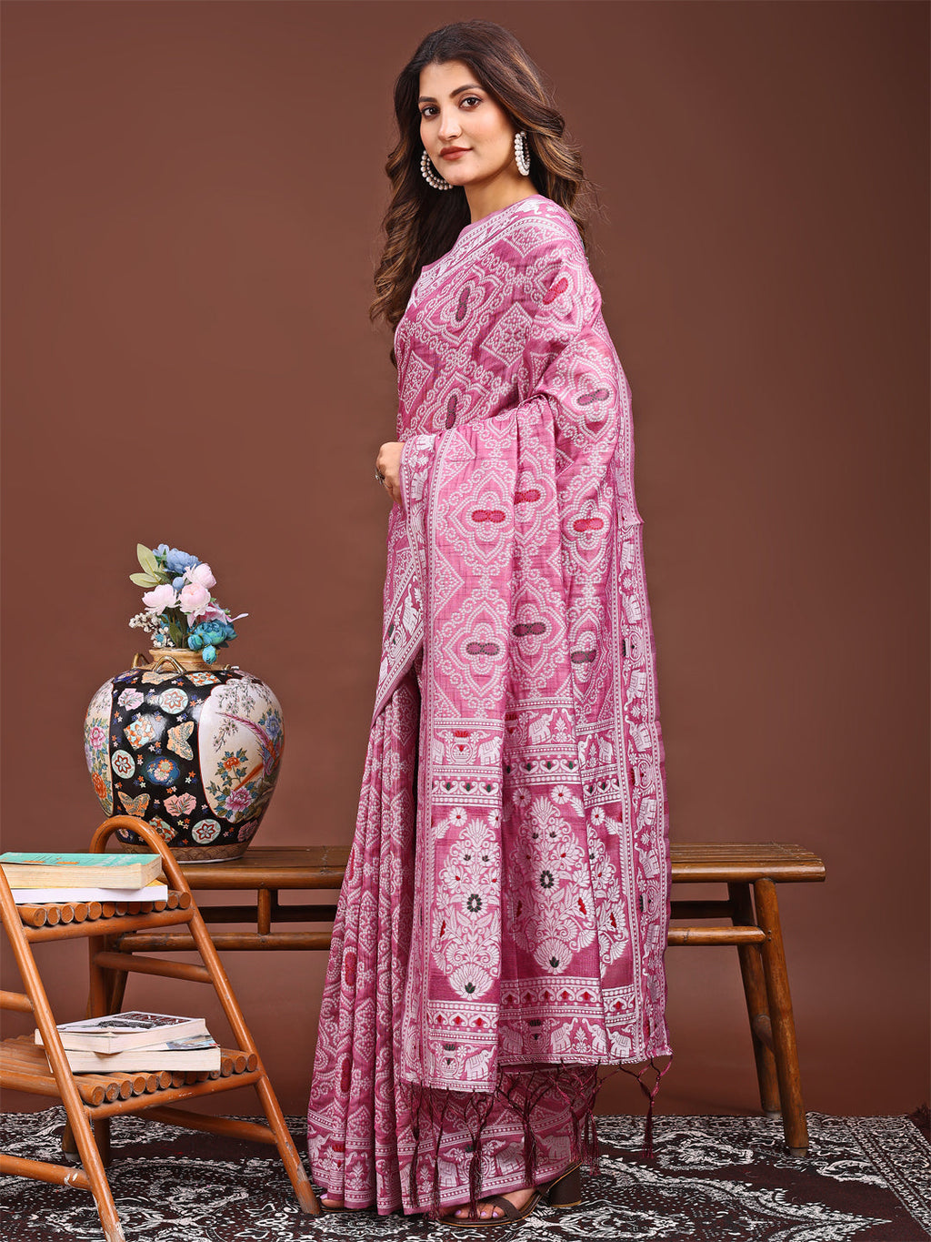Shree Shyam Fashion Graceful Pink Printed Saree - A Symphony of Culture and Feminine Charm | Grocsy