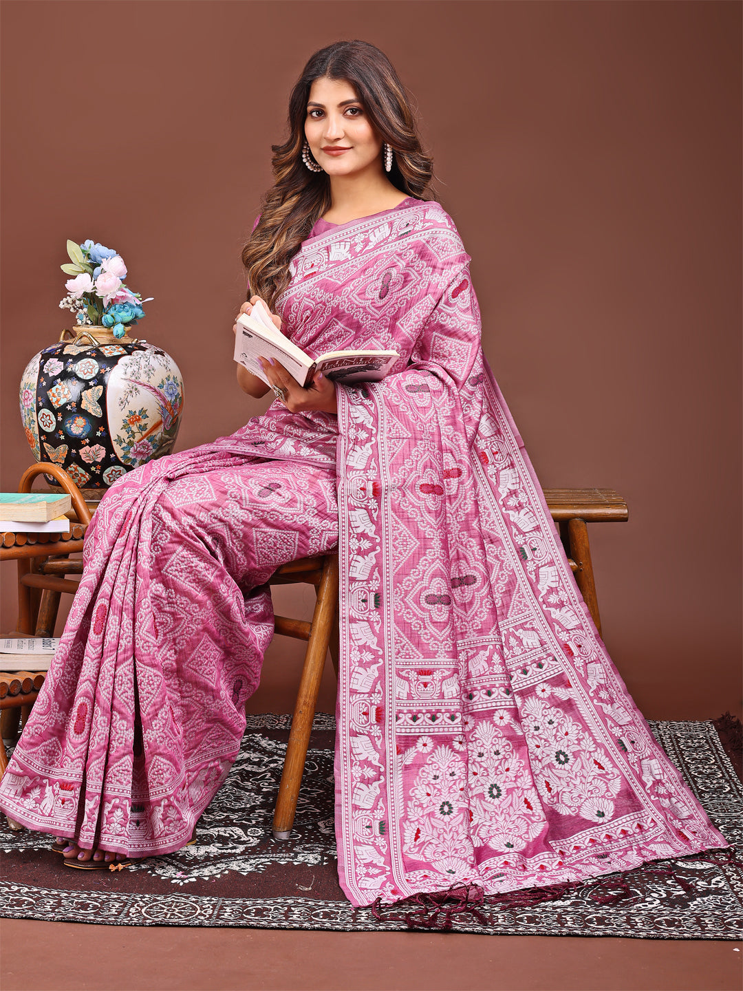 Shree Shyam Fashion Graceful Pink Printed Saree - A Symphony of Culture and Feminine Charm | Grocsy