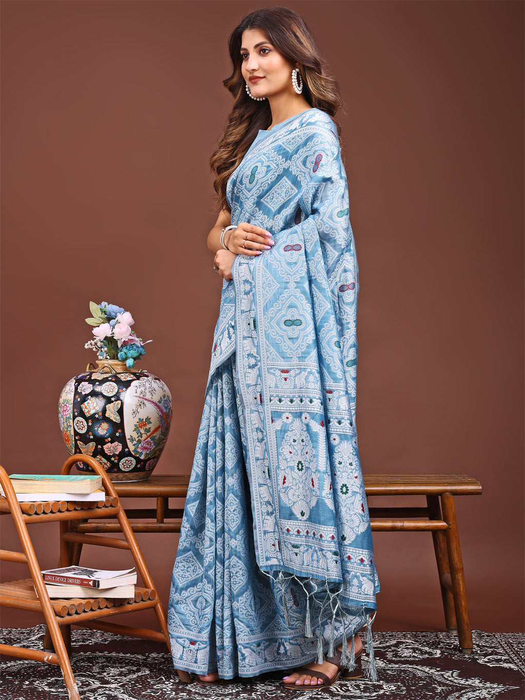 Shree Shyam Fashion Graceful Sky Blue Printed Saree - A Symphony of Culture and Feminine Charm | Grocsy