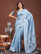 Shree Shyam Fashion Graceful Sky Blue Printed Saree - A Symphony of Culture and Feminine Charm | Grocsy