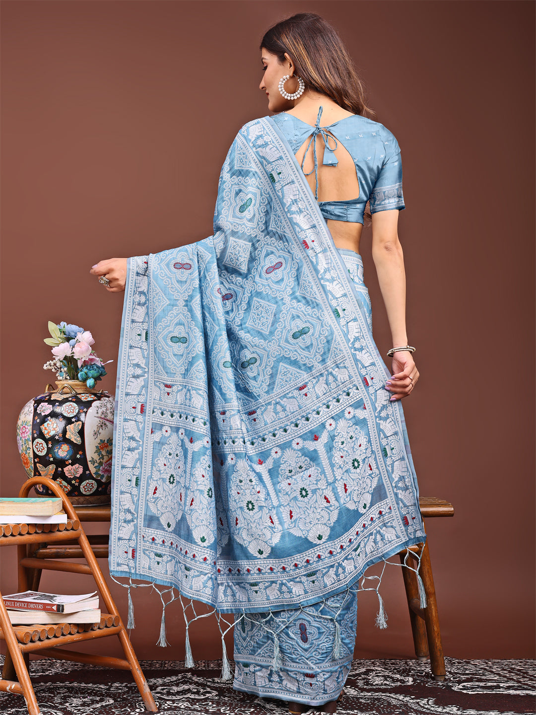 Shree Shyam Fashion Graceful Sky Blue Printed Saree - A Symphony of Culture and Feminine Charm | Grocsy