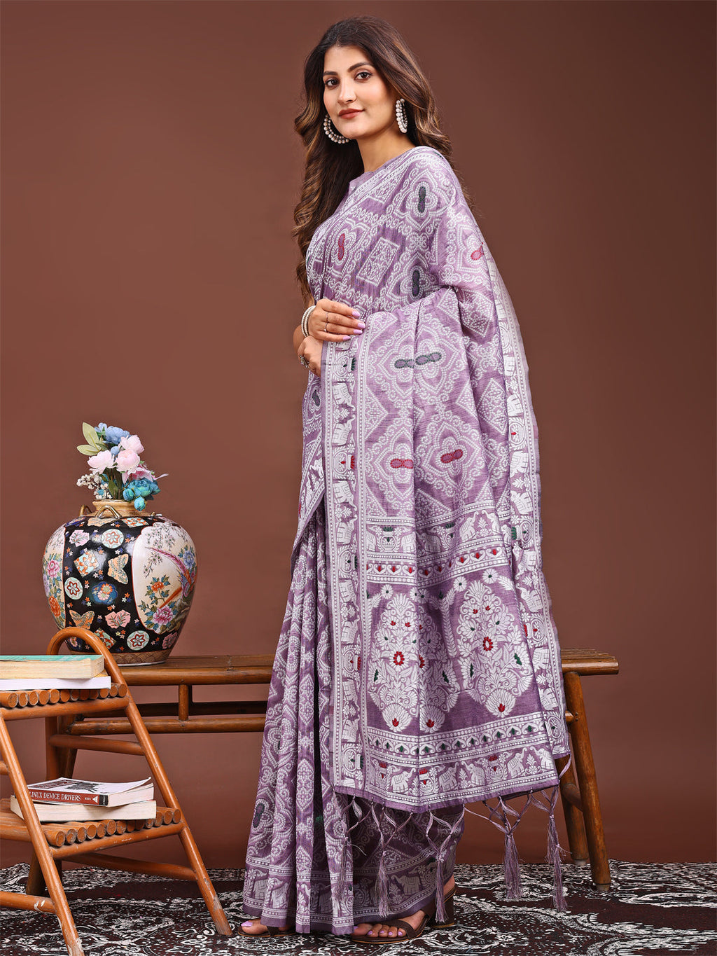 Shree Shyam Fashion Graceful Purple Printed Saree - A Symphony of Culture and Feminine Charm | Grocsy